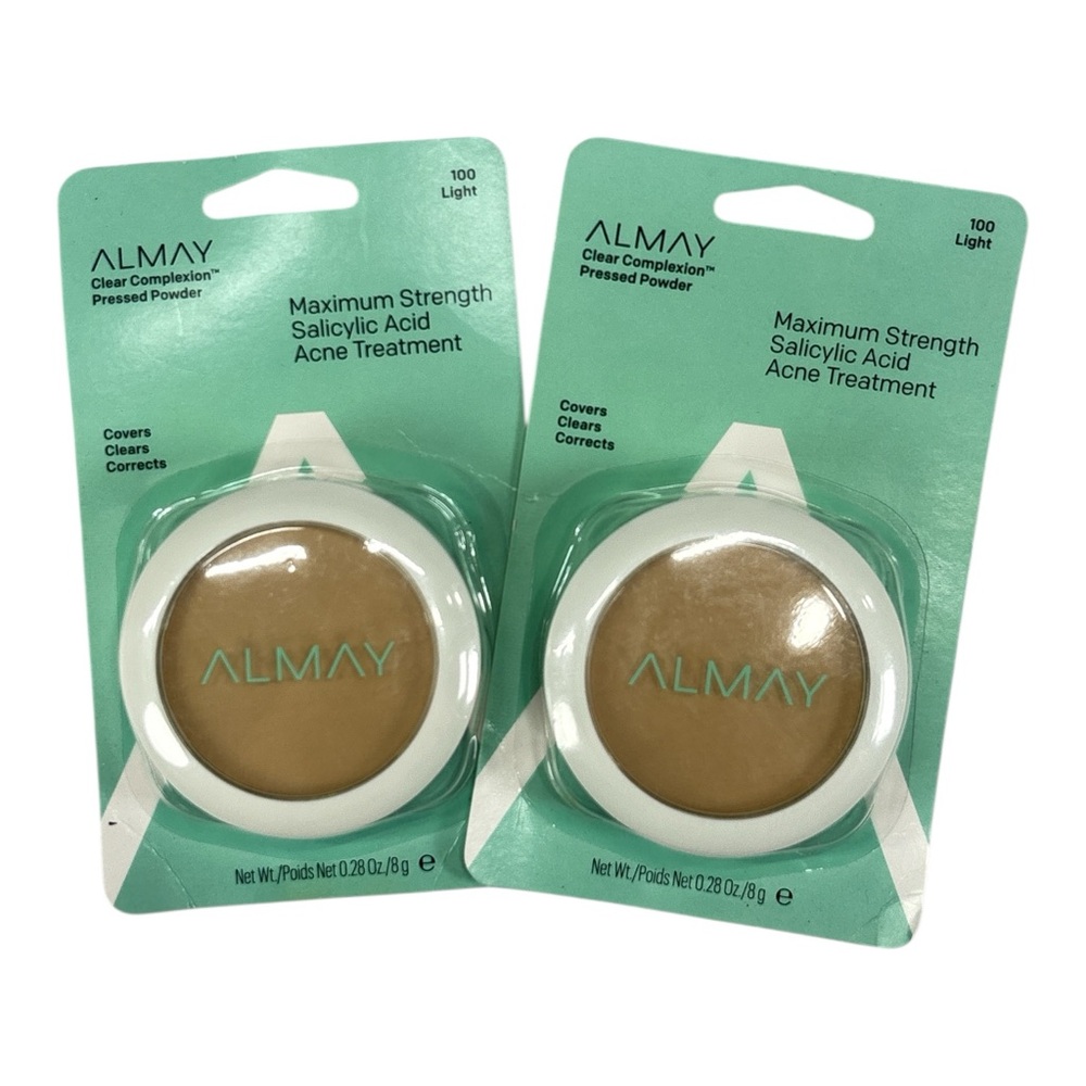 2 Almay 100 LIGHT Clear Complexion Pressed Powder Acne Max Strength 0.28oz/8g